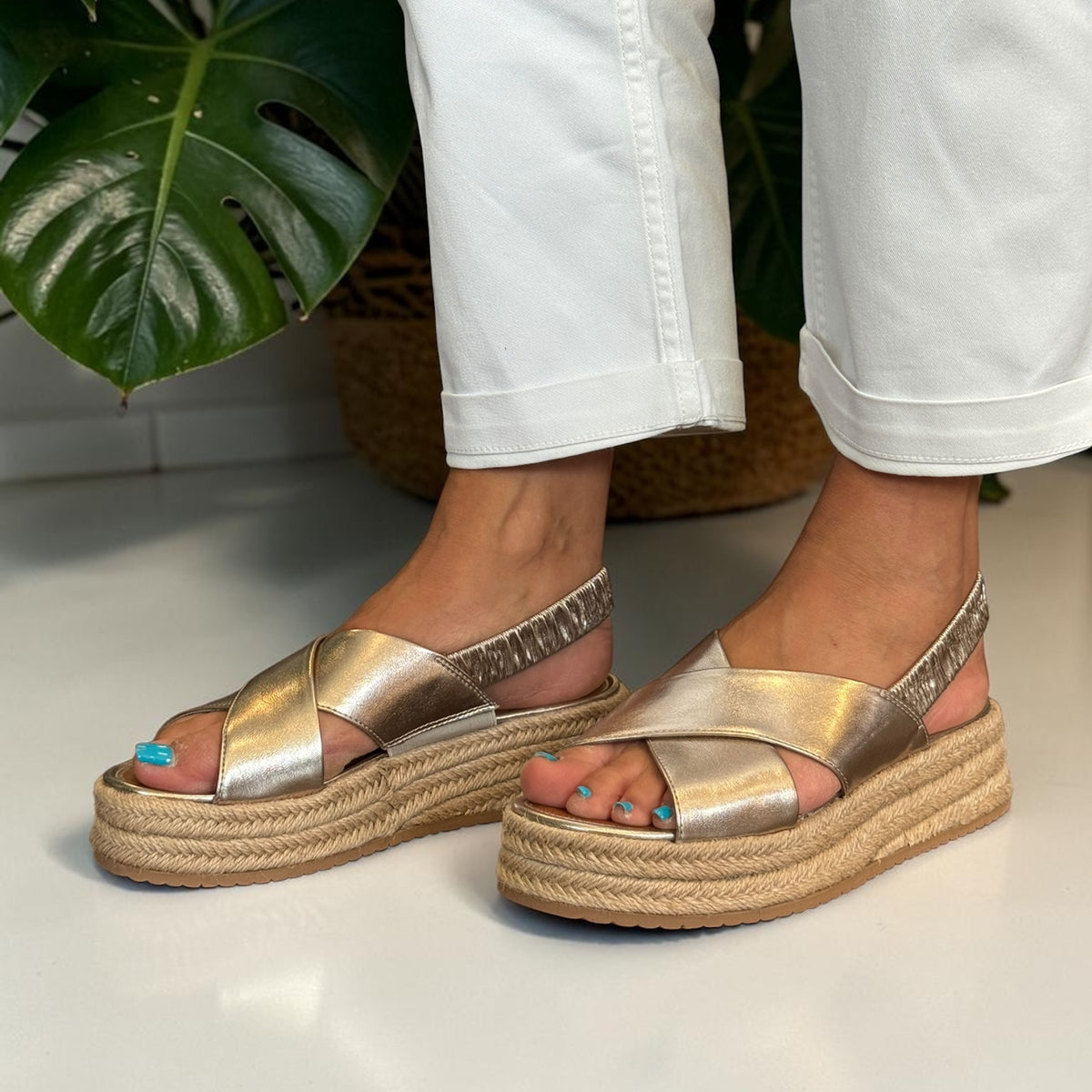Womens Tamaris 28246 Light Gold Wedge Sandals