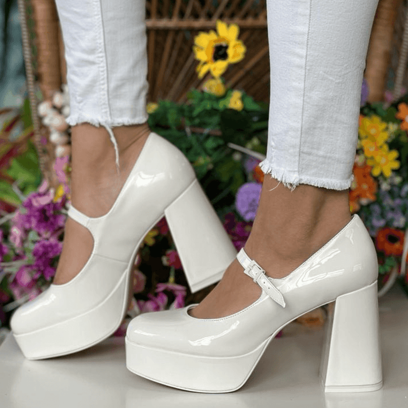 Womens Tamaris Ladies Platform Block Heels - White