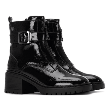 Womens Xti 144276 Black Patent Zip Front Platform Boots - Black