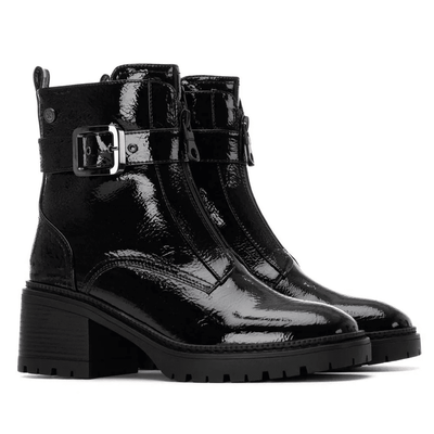 Womens Xti 144276 Black Patent Zip Front Platform Boots - Black