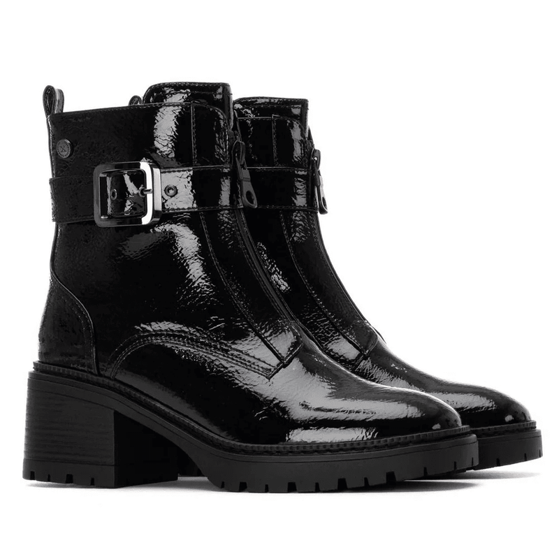 Womens Xti 144276 Black Patent Zip Front Platform Boots - Black