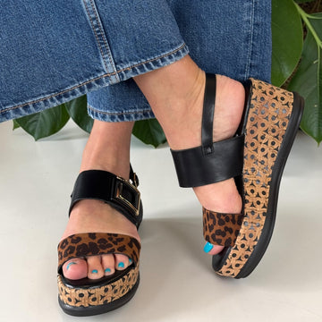 Womens Heavenly Feet Morven Sandals - Black Leopard