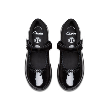 Girls Clarks Etch Pure Kid School Shoes - Black Patent