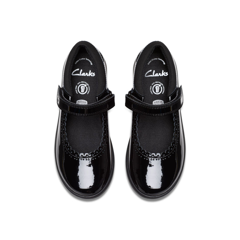 Girls Clarks Etch Pure Kid School Shoes - Black Patent