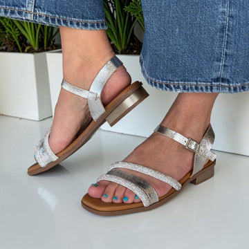 Womens Oh My Sandals 5871 Diamante Strap Flat Sandals - Silver