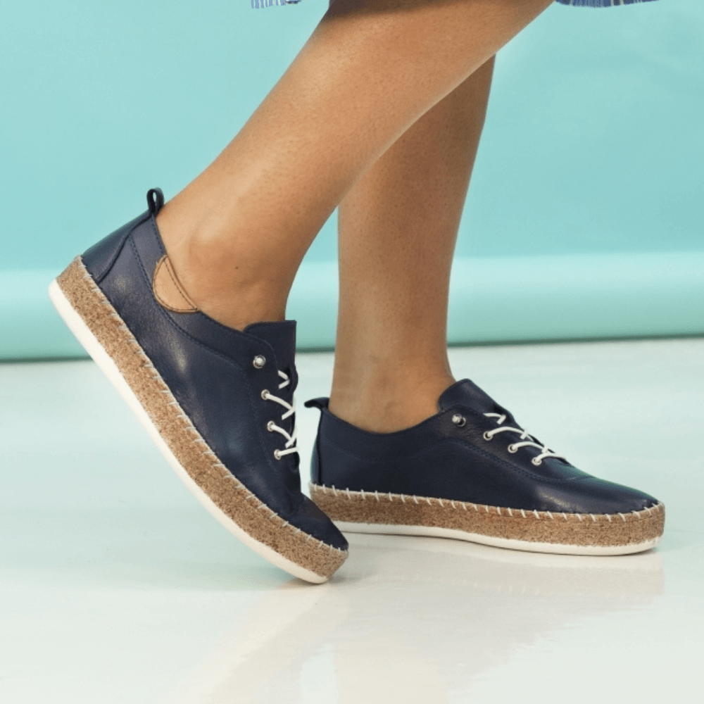 Womens Lunar Evie Cork Sole Elastic Lace Plimsoles