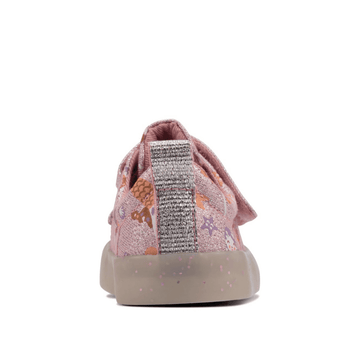 Junior Clarks Girls Foxing Print Pink Canvas Shoe - Pink