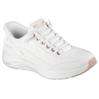 Womens Skechers 150413 White & Rose Gold Slip-In Contour Foam Trainer - White