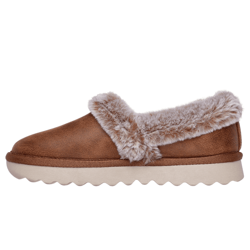 Womens Skechers Cozy Up Faux Fur Trim Slippers - Chestnut