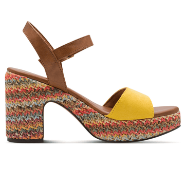 Womens Marco Tozzi 28008 Lemon Multi Raffia Platform Sandals - Lemon Comb