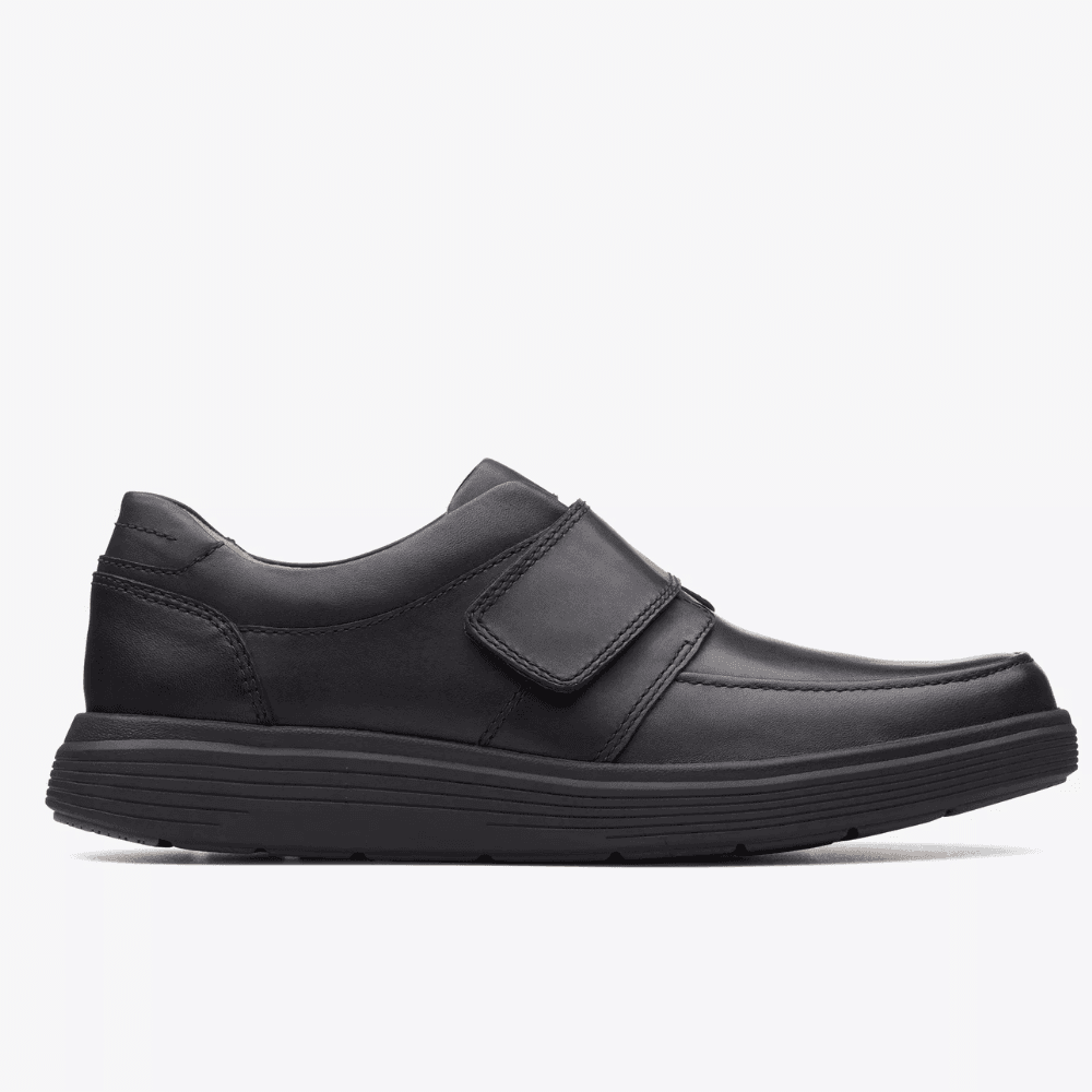 Clarks Mens Un Abode Strap Black Leather Velcro Shoes