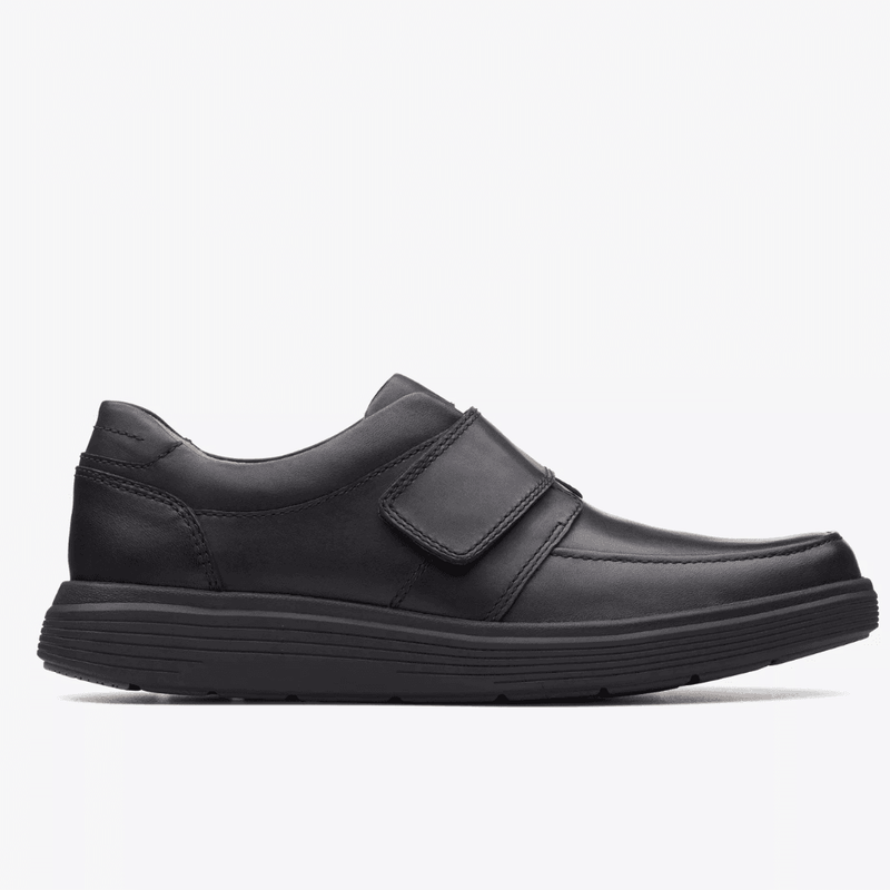Clarks Mens Un Abode Strap Black Leather Velcro Shoes - Black