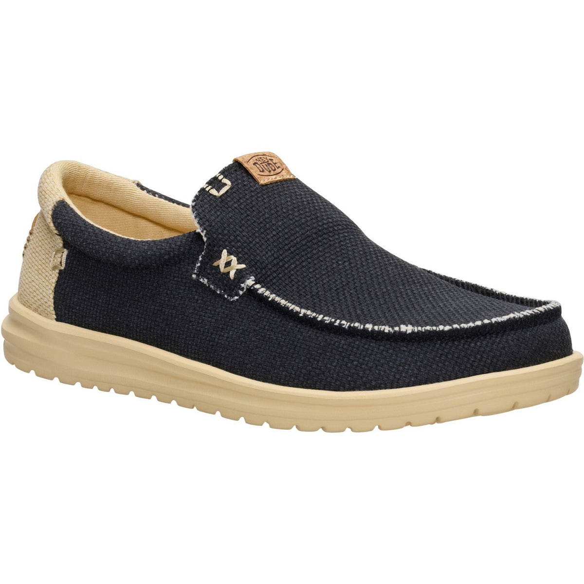 Mens Heydude Mikka Braided Black Boulder Tan Casual Slip-On Shoe