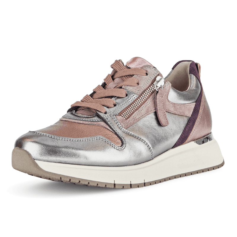 Womens Gabor 76.446 Rose and Silver Side Zip Walking Trainers - Rose Pink
