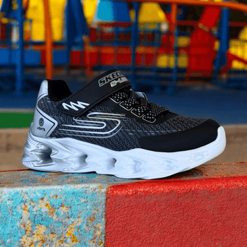 Skechers Boys S Lights Vortex 2.0 Black and Silver Trainers - Black