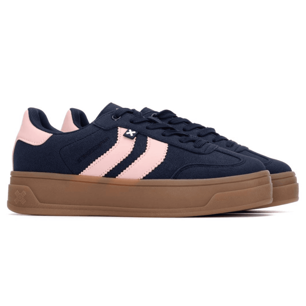 Womens Xti 144586 Navy and Pink Suede Platform Gumsole Trainers