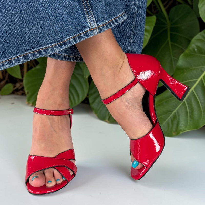 Womens Marco Tozzi 28340 Heeled Sandals - Red Patent