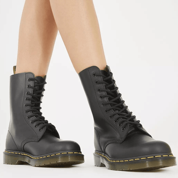 Womens Dr Martens 1490 10 Eyelet Smooth Leather Mid Calf Boot - Black