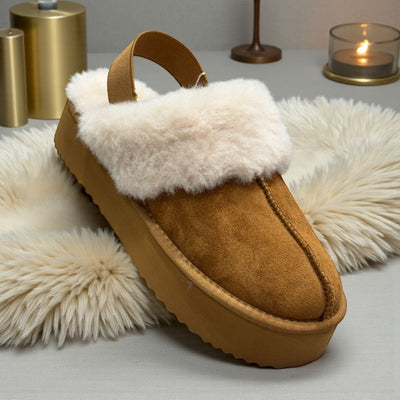 Womens Xti 144440 Faux Fur Lined Platform Mules - Tan