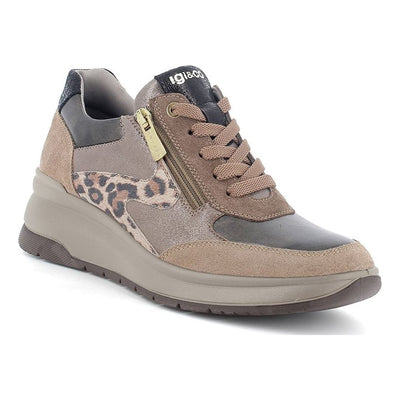 Womens Igi & Co 21523 Side Zip Wedged Trainers - Beige and Brown