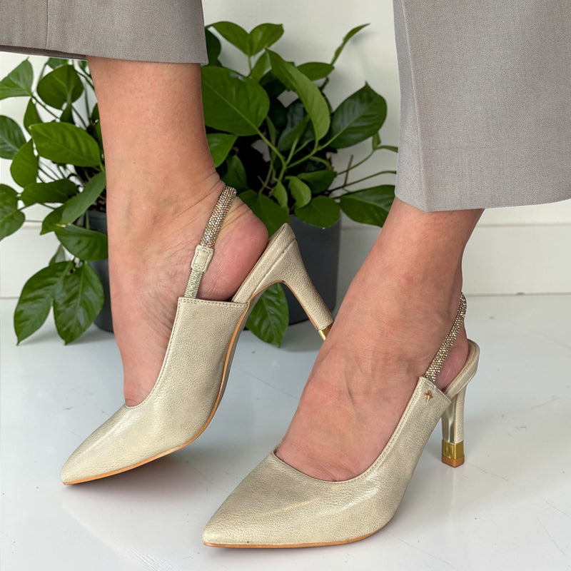 Womens Kate Appleby Burnett Diamante Sling Back Heeled Shoes Heels - Gold