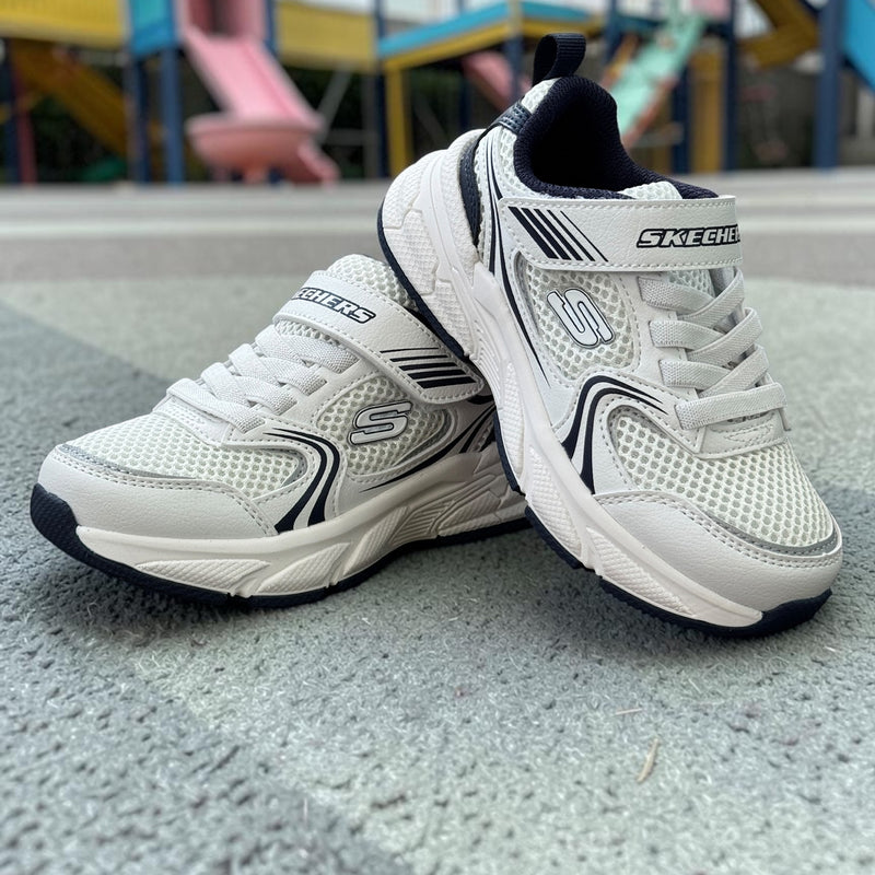 Boys Skechers 403857L White & Navy Sporty Retro-Graph Trainer - Junior - White