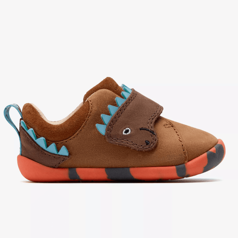 Infant Boys Clarks Roamer Stomp Tan Multi Dino Strap Pre Walker Shoes - Tan Multi