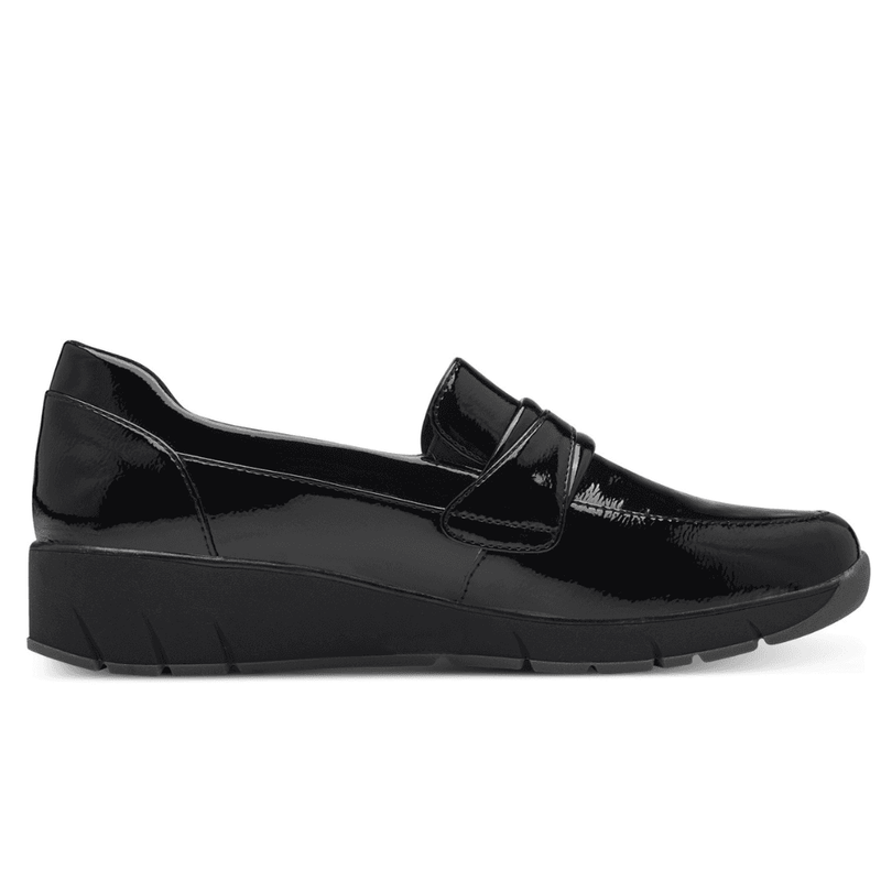 Womens Jana 24666 Black Patent Wedge Loafers - Black Patent