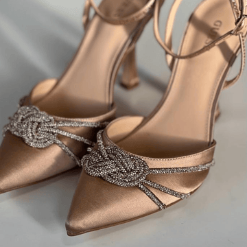 Womens Guess Ladies Diamante Twist Front High Heels - Nude Pink