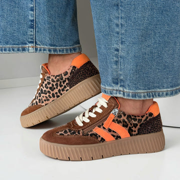 Womens Tamaris 83739 Side Zip Trainers - Cognac Leopard
