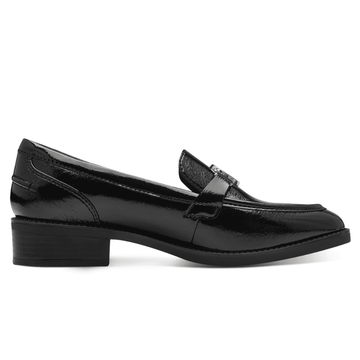 Womens Tamaris 24303 Black Patent Low Block Heel Loafers - Black Patent