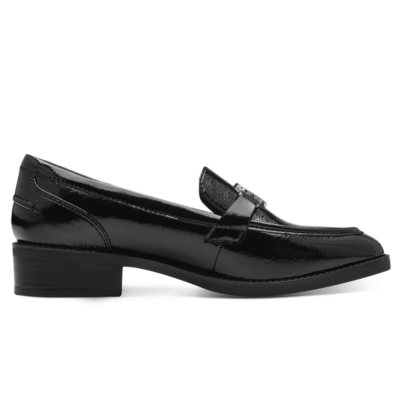 Womens Tamaris 24303 Black Patent Low Block Heel Loafers - Black Patent
