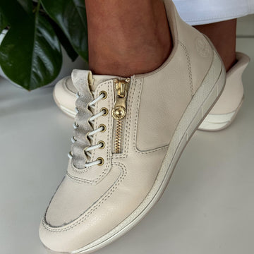 Womens Rieker N1156 Beige and Gold Side Zip Trainers - Beige Gold