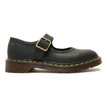 Womens Dr. Martens Mary Jane Flower Black Crazy Horse Leather Casual Shoes - Black