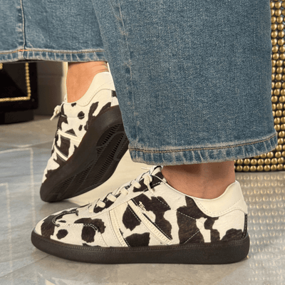 Womens Tamaris 23729 Cow Print Elastic Lace Gumsole Trainers - Cow