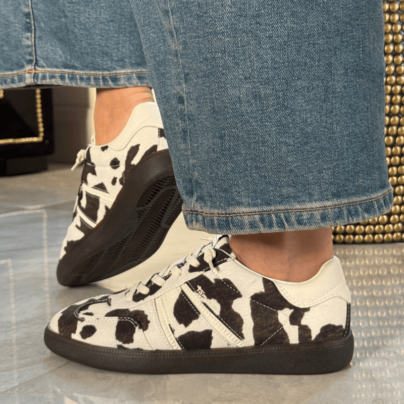 Womens Tamaris 23729 Cow Print Elastic Lace Gumsole Trainers - Cow