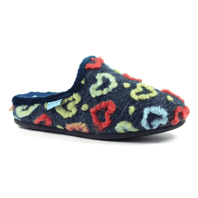 Womens Lunar Valentine Heart Mule Slippers - Navy