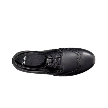 Junior Clarks Scala Lace Girls Black Leather Lace Up Smart School Shoes - Black