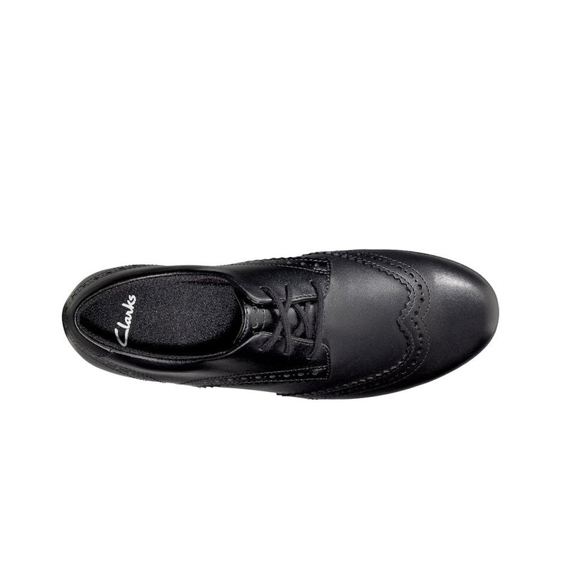 Junior Clarks Scala Lace Girls Black Leather Lace Up Smart School Shoes - Black