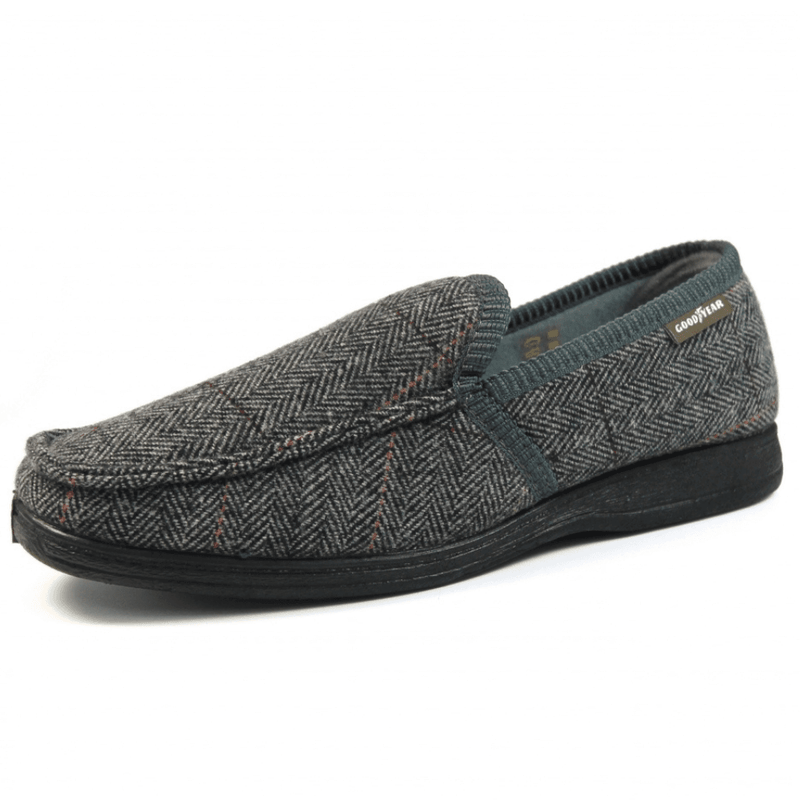 Lazy Dogz Mens Eisenhower Tweed Slippers - Grey