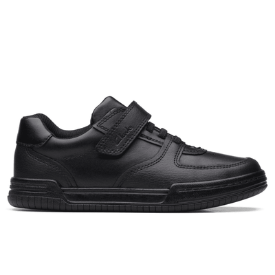 Junior Clarks Fawn Lay Kids Velcro School Shoes-Black Leather - Black