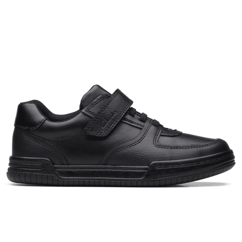 Junior Clarks Fawn Lay Kids Velcro School Shoes-Black Leather - Black