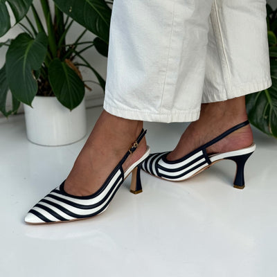 Womens Una Healy Holiday Road Midnight Stripe Slingback Heels - Midnight Stripe
