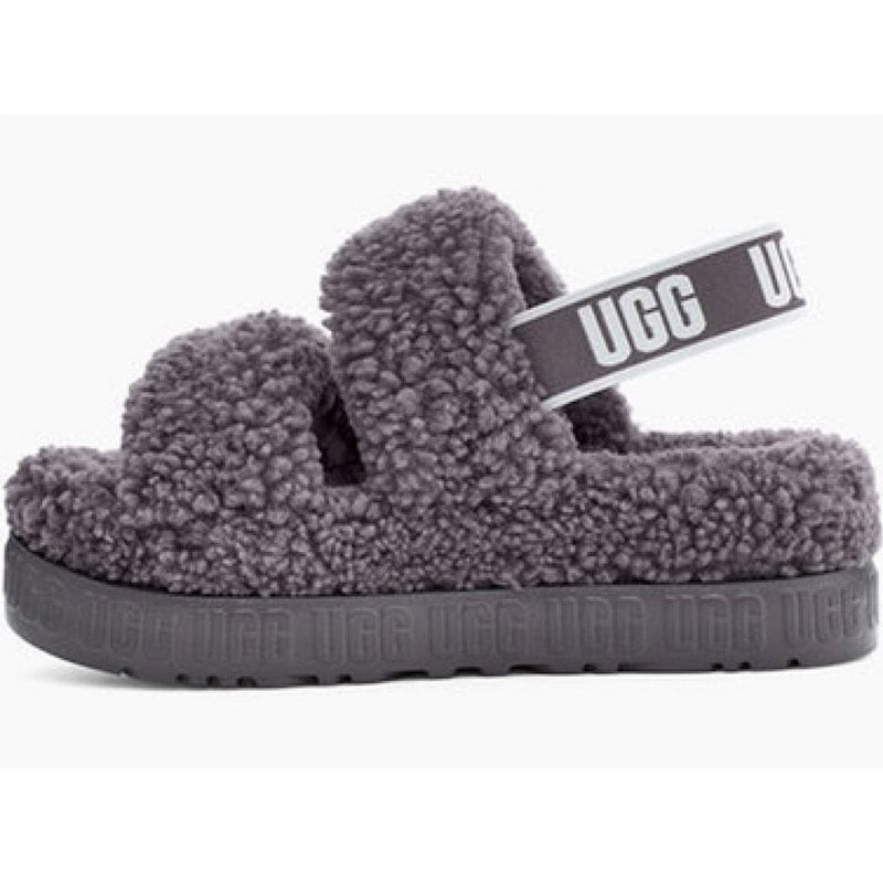 Womens Ugg Ladies Oh Fluffita Dark Grey Chunky Slippers