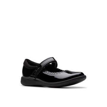 Girls Clarks Etch Pure Kid School Shoes - Black Patent