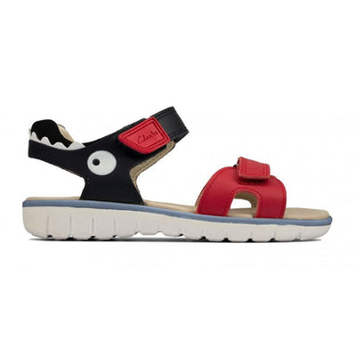Infant Clarks Boys Roam Scale Navy and Red Sandals - Navy