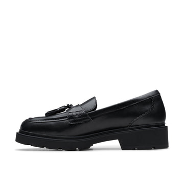 Girls Clarks Lauryl Tassel School Shoes - Black