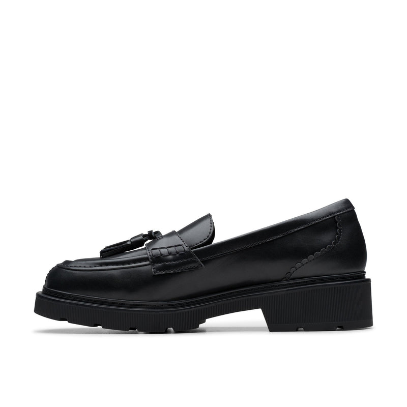 Girls Clarks Lauryl Tassel School Shoes - Black