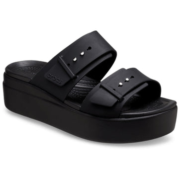 Womens Crocs Black Brooklyn Buckle Wedge Sandals - Black