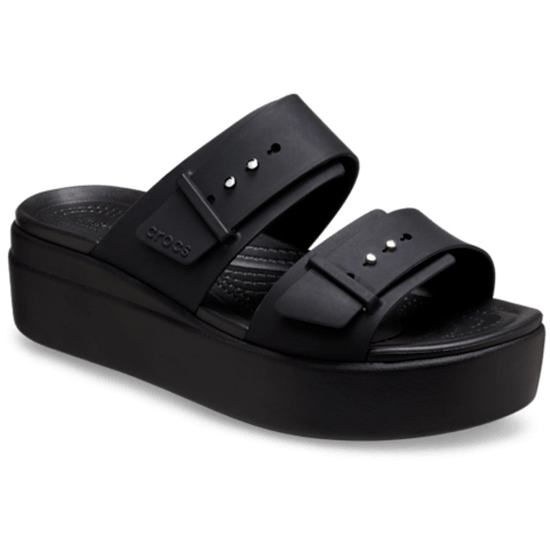 Womens Crocs Black Brooklyn Buckle Wedge Sandals - Black